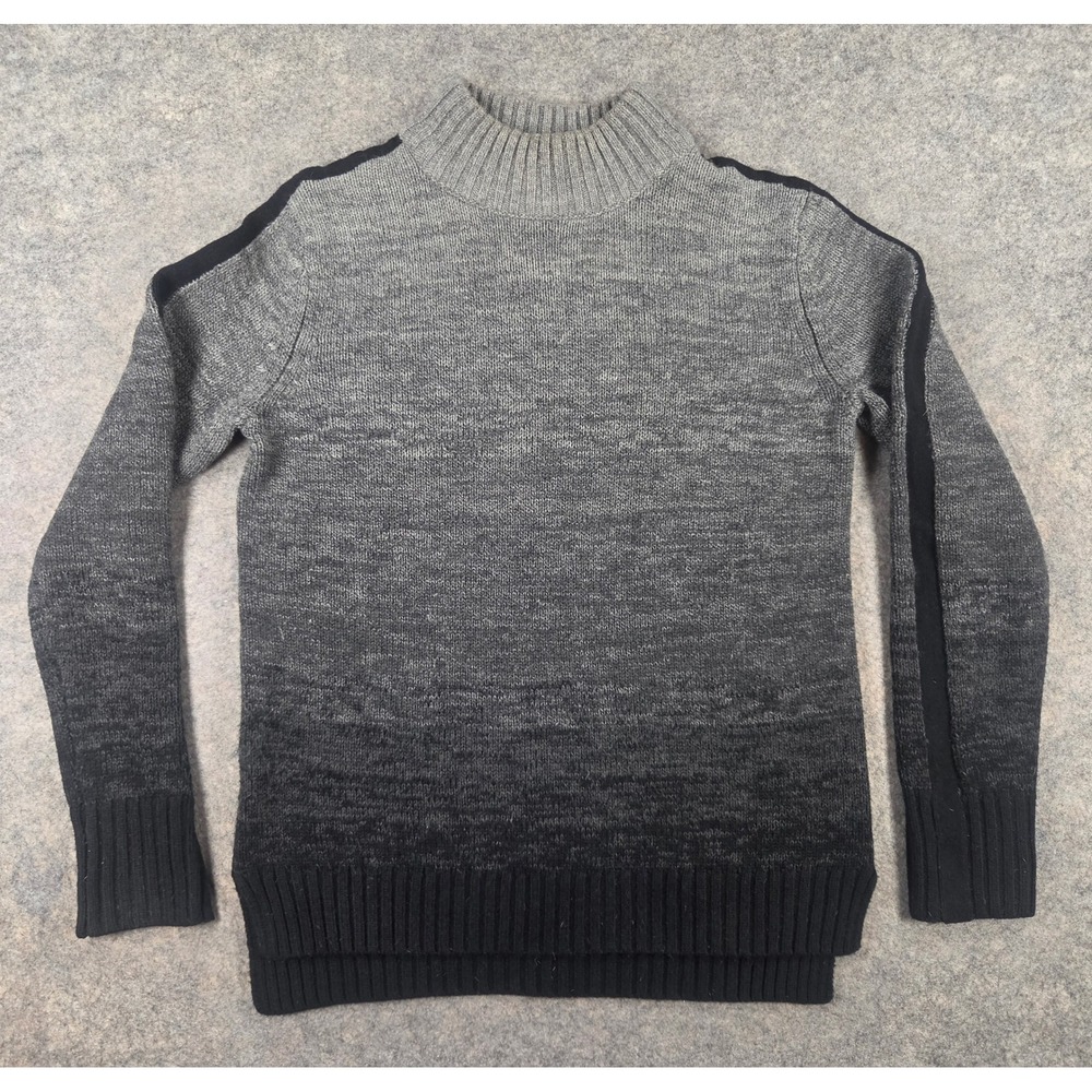 Athleta Womens XS Grey Black Ombre 100% Merino Wool Mock Neck Sweater Stripe Arm